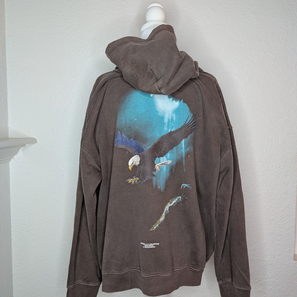 Boohoo Mens Brown Graphic Eagle Limited Edition Hoodie